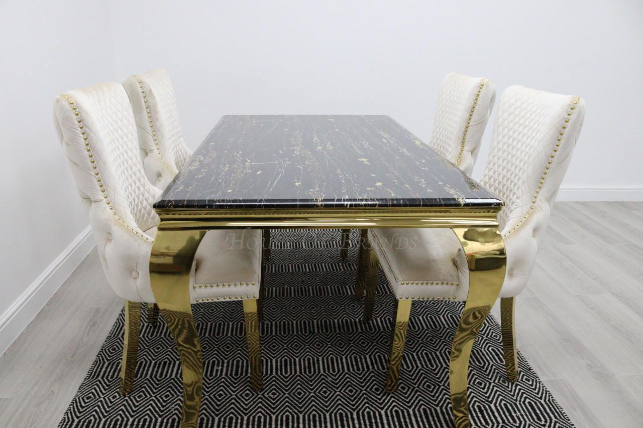Black & Gold Rome Dining Table & Cream Barcelona Lion Chairs