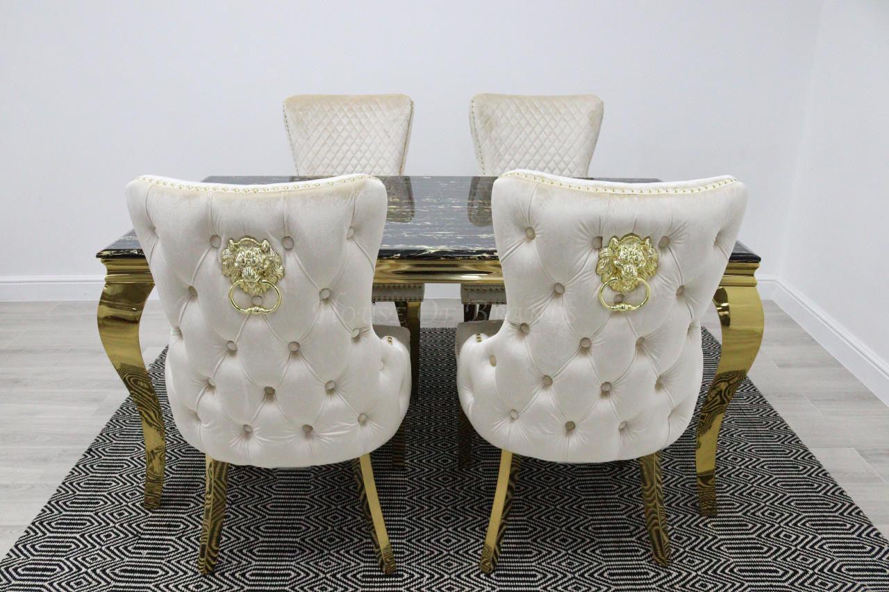 Black & Gold Rome Dining Table & Cream Barcelona Lion Chairs