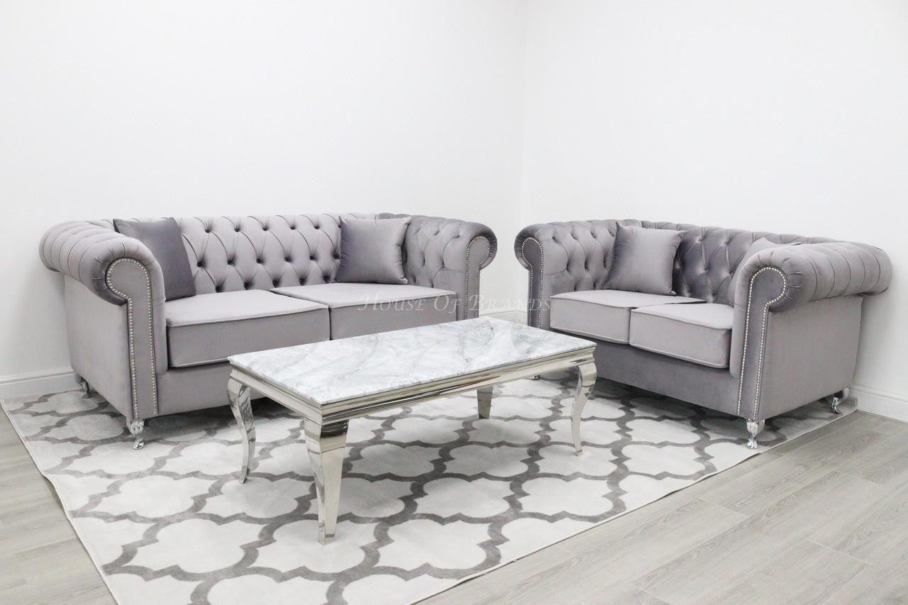 House Of Brands Chesterfield Velvet Sofa