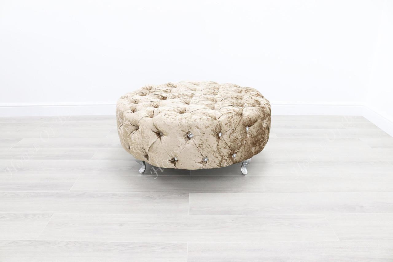 House Of Brands Upholstered Shimmer Velvet Round  Footstool 
