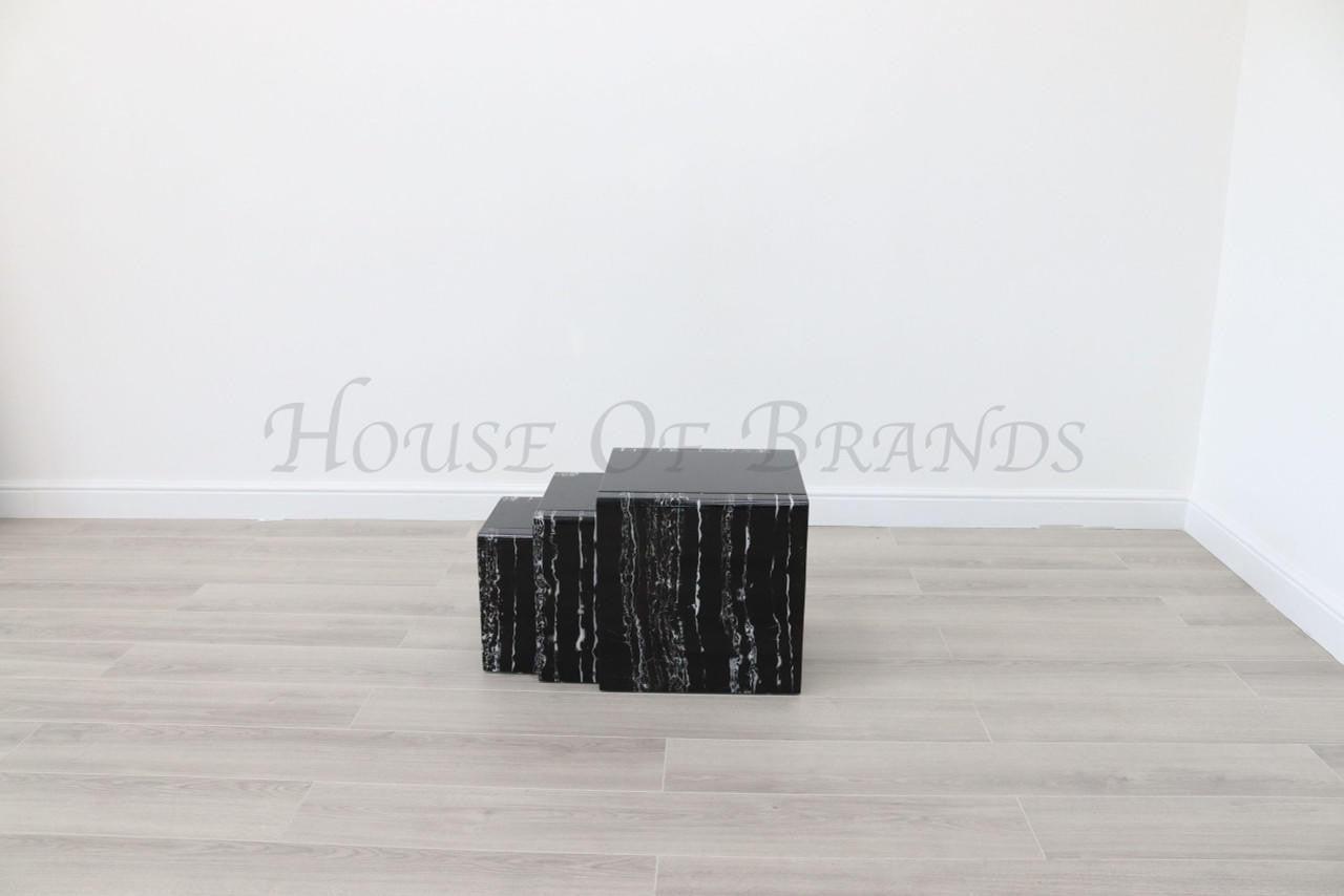 House Of Brands Lille Black Marble Effect Nest of Tables