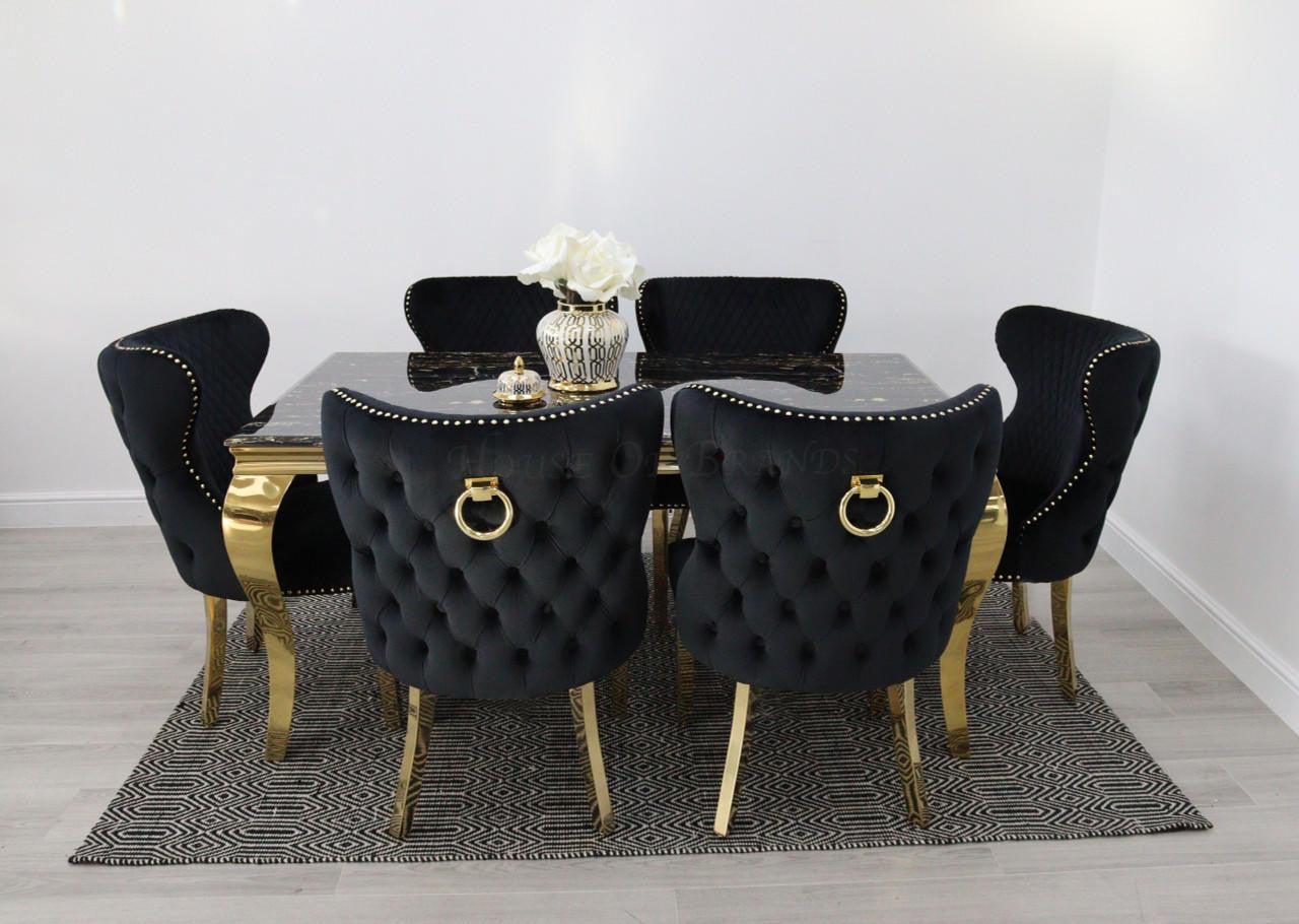 House Of Brands Black & Gold Rome Table with Black & Gold Ring Valencia Chairs