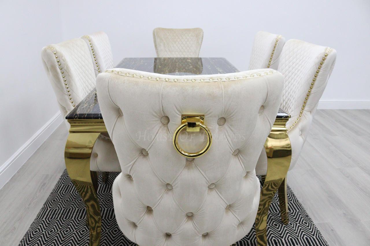 Black & Gold Rome Dining Table & Cream Barcelona Ring Chairs