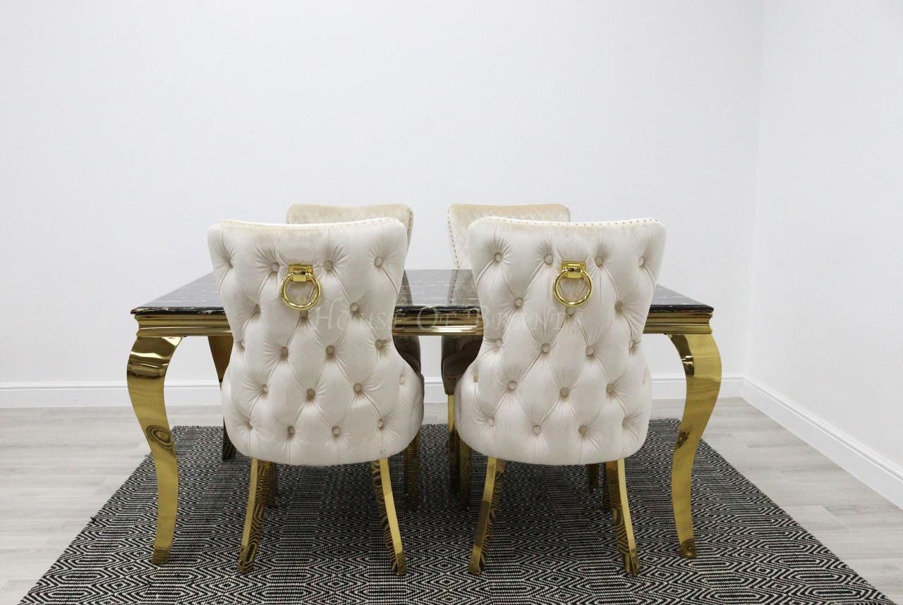 Black & Gold Rome Dining Table & Cream Barcelona Ring Chairs