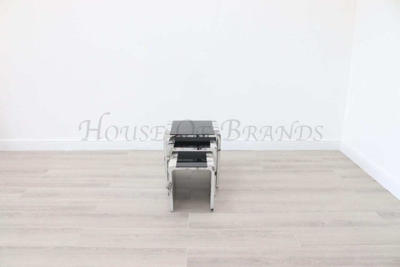 House Of Brands Lille Light Grey Marble Effect Nest Of Tables