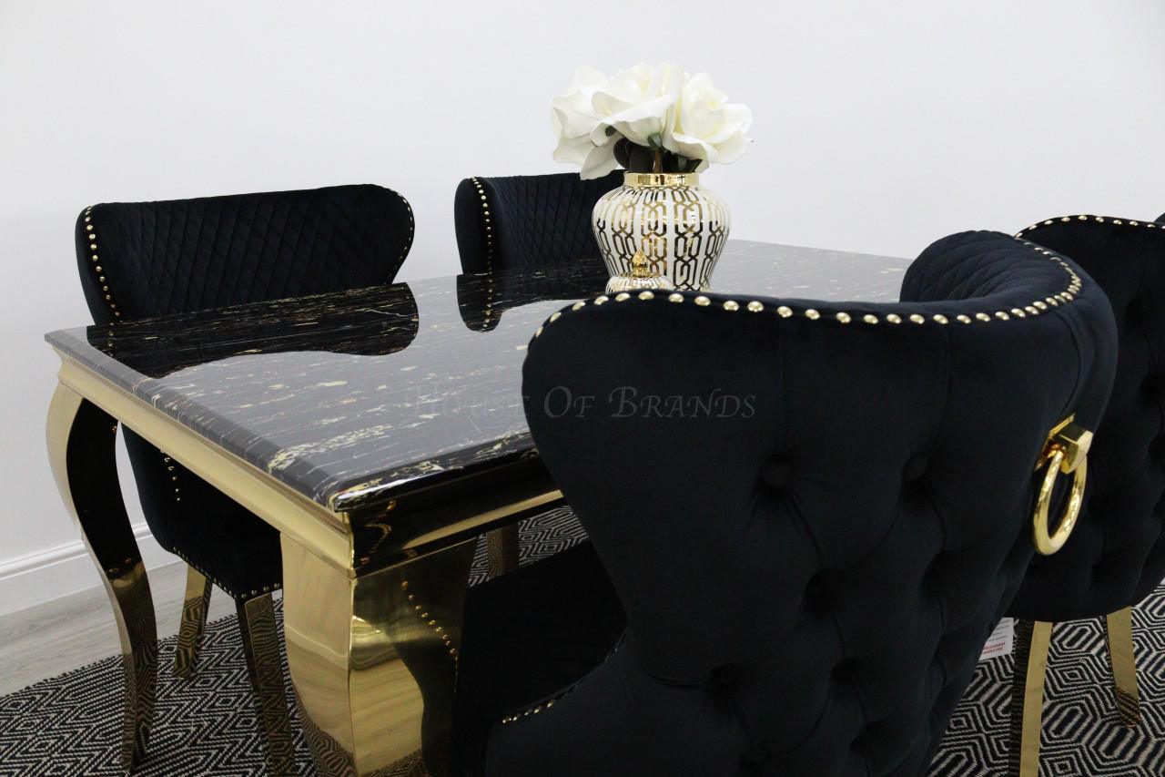 House Of Brands Black & Gold Rome Table with Black & Gold Ring Valencia Chairs