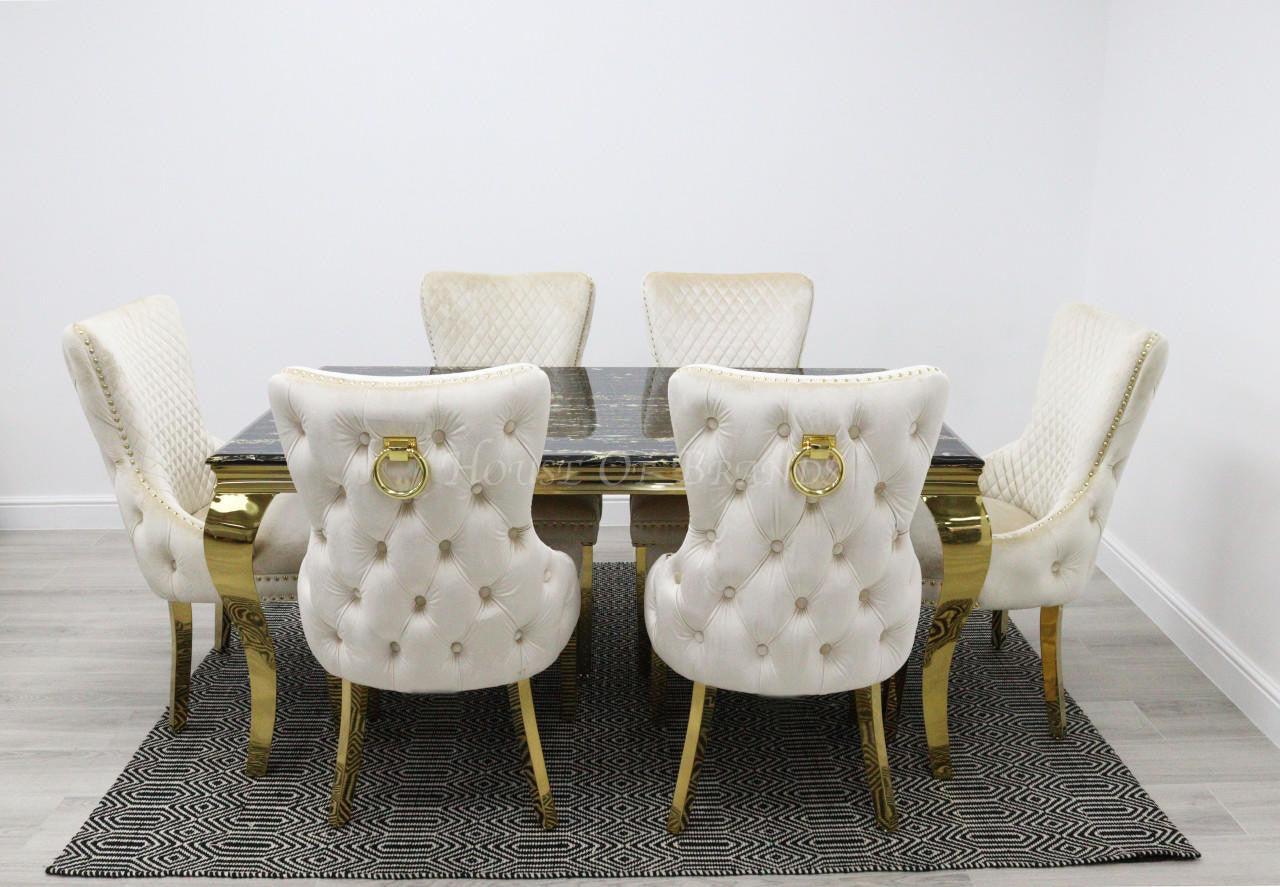 Black & Gold Rome Dining Table & Cream Barcelona Ring Chairs