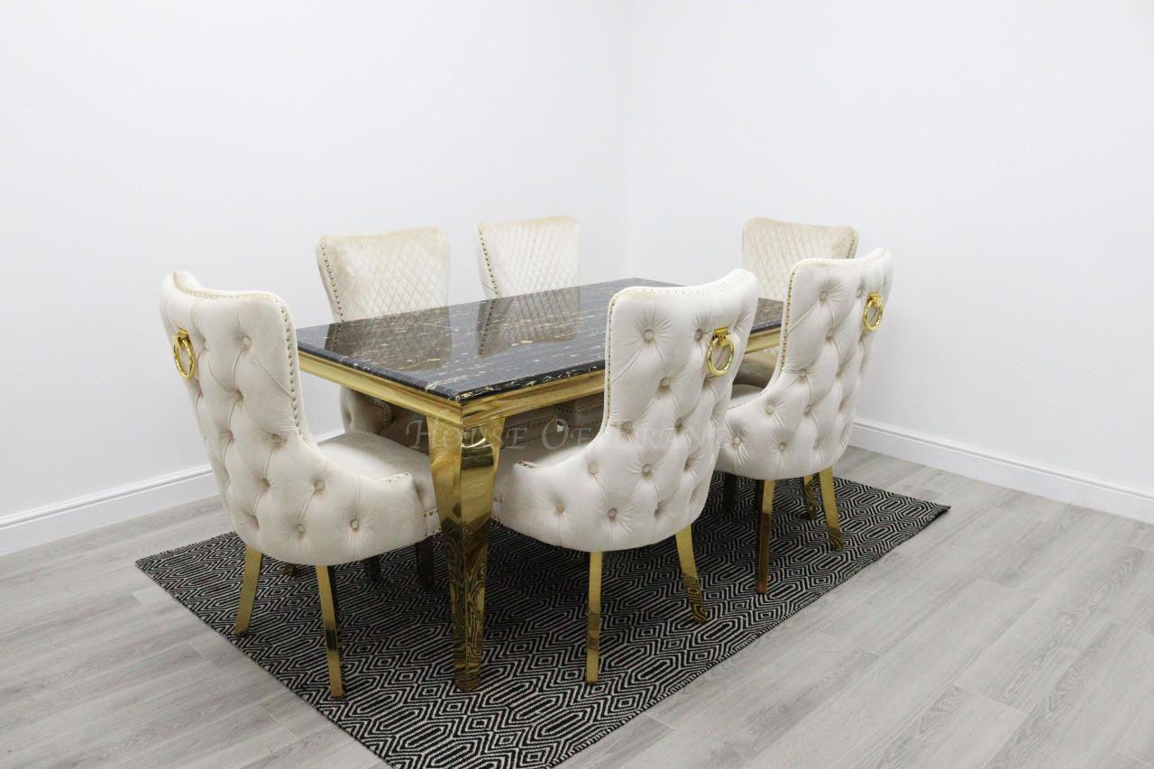 Black & Gold Rome Dining Table & Cream Barcelona Ring Chairs