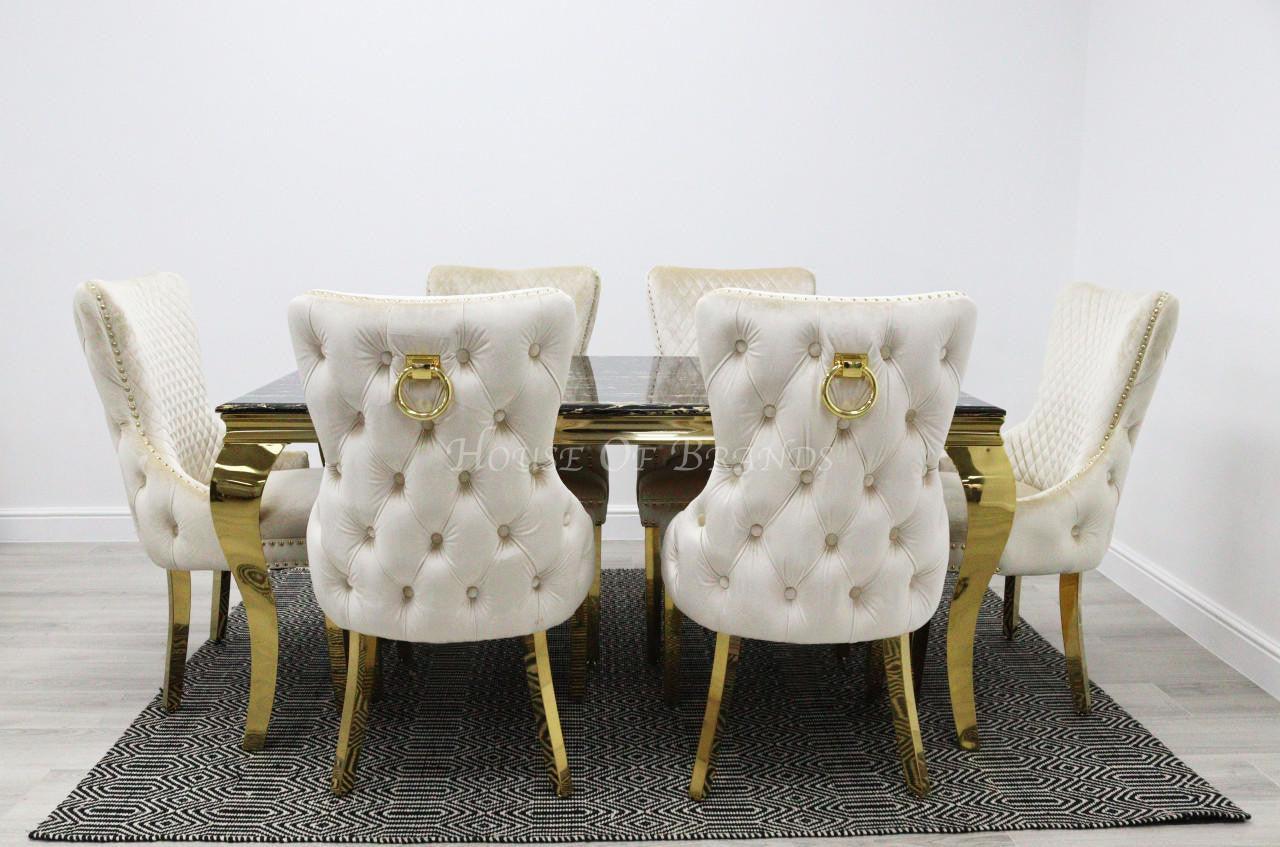 Black & Gold Rome Dining Table & Cream Barcelona Ring Chairs