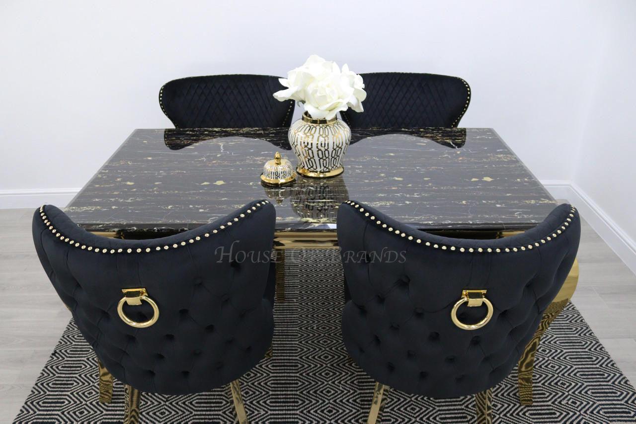 House Of Brands Black & Gold Rome Table with Black & Gold Ring Valencia Chairs