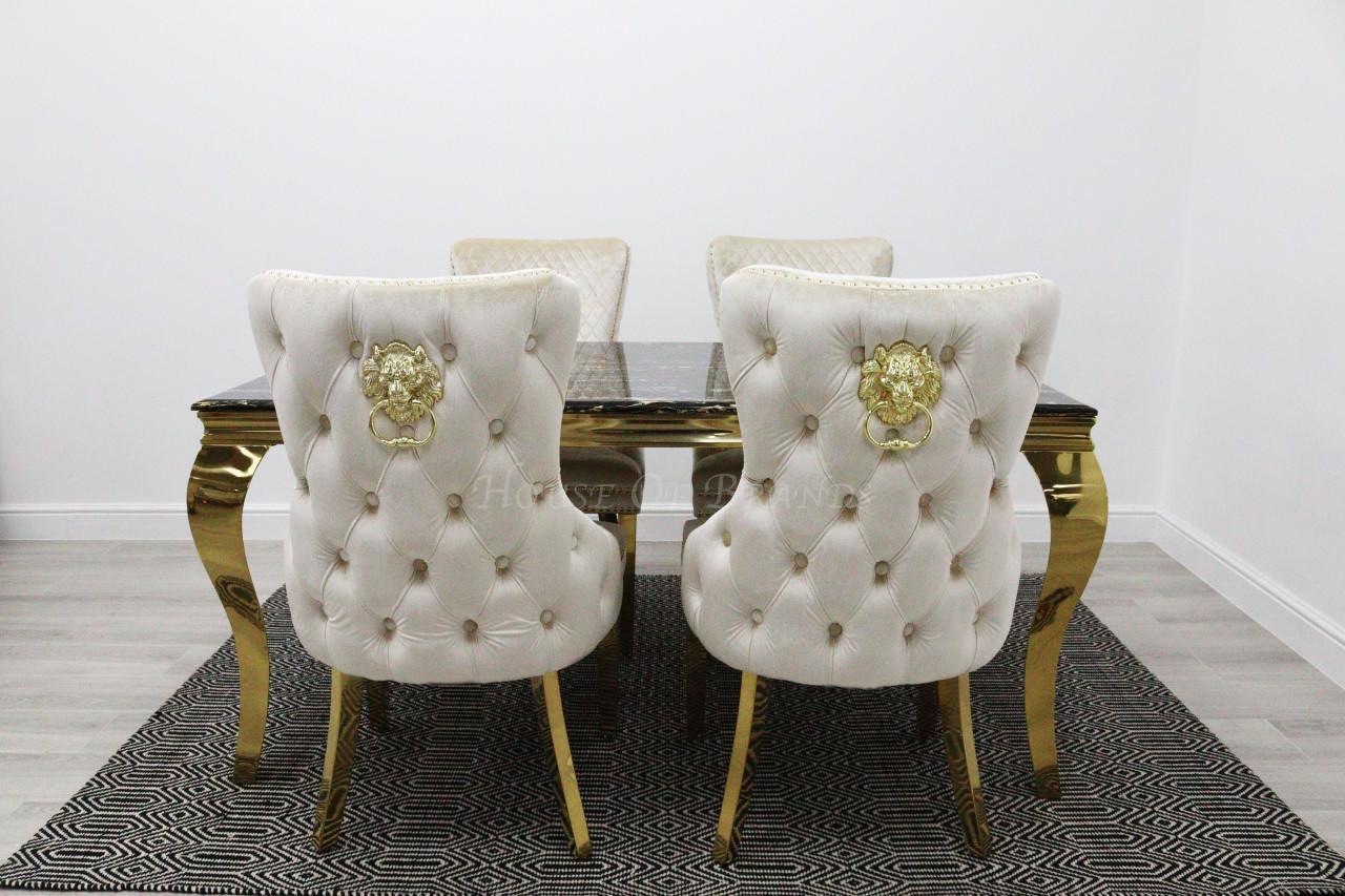 Black & Gold Rome Dining Table & Cream Barcelona Lion Chairs