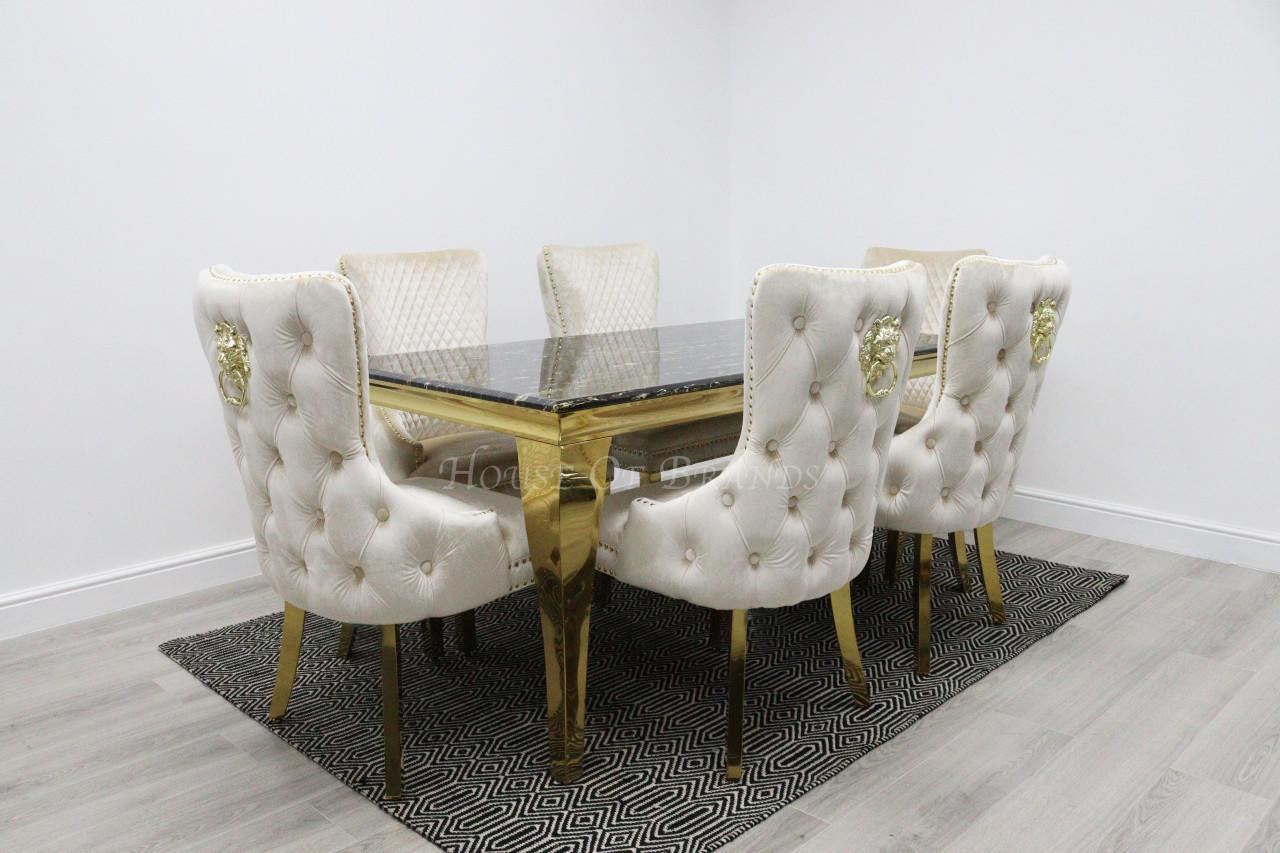 Black & Gold Rome Dining Table & Cream Barcelona Lion Chairs