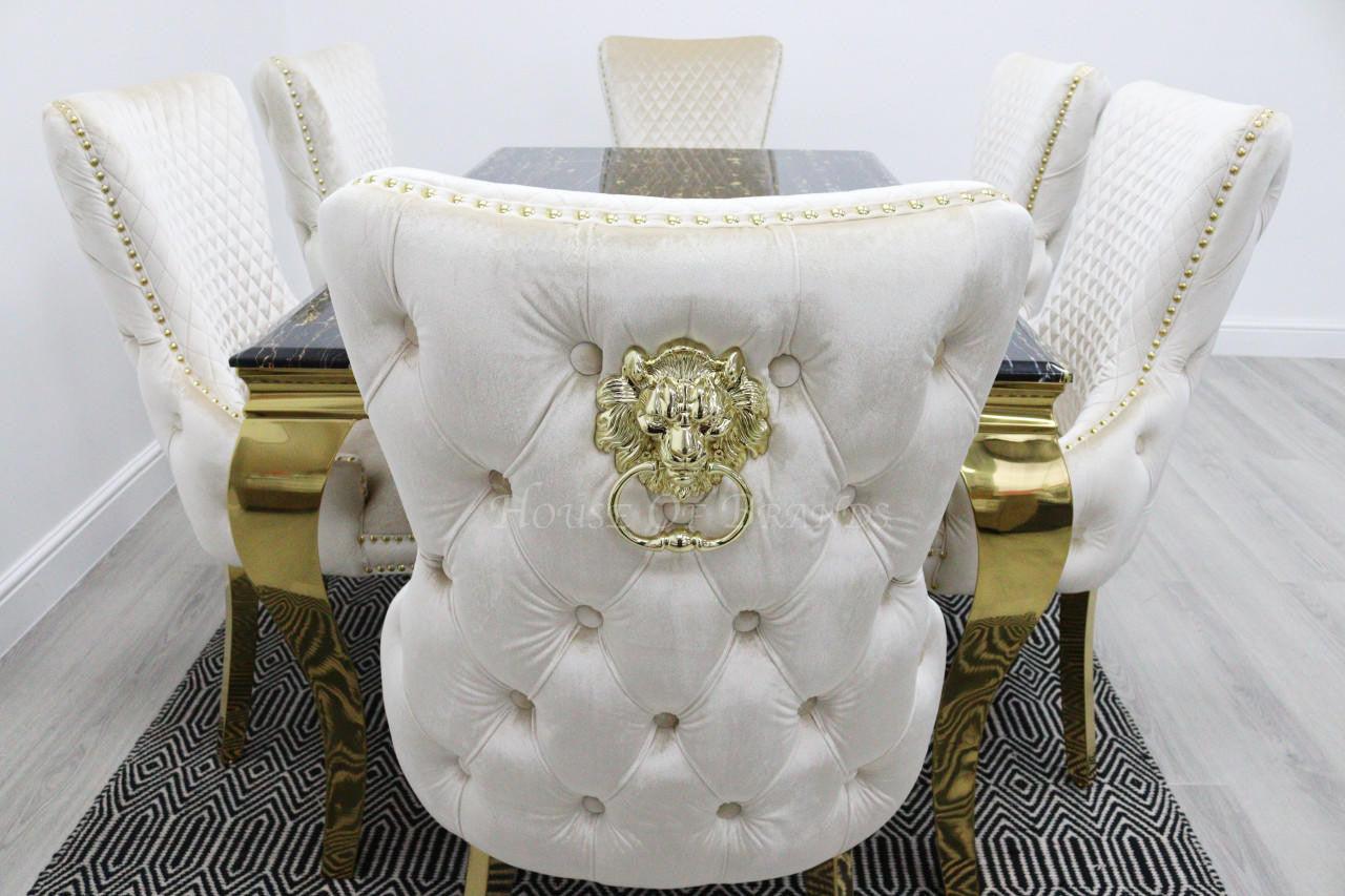 Black & Gold Rome Dining Table & Cream Barcelona Lion Chairs