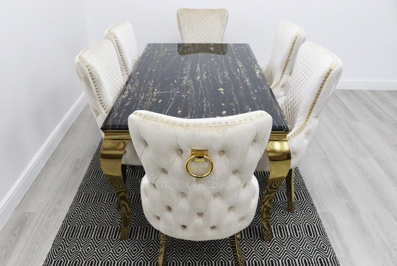 Black & Gold Rome Dining Table & Cream Barcelona Ring Chairs