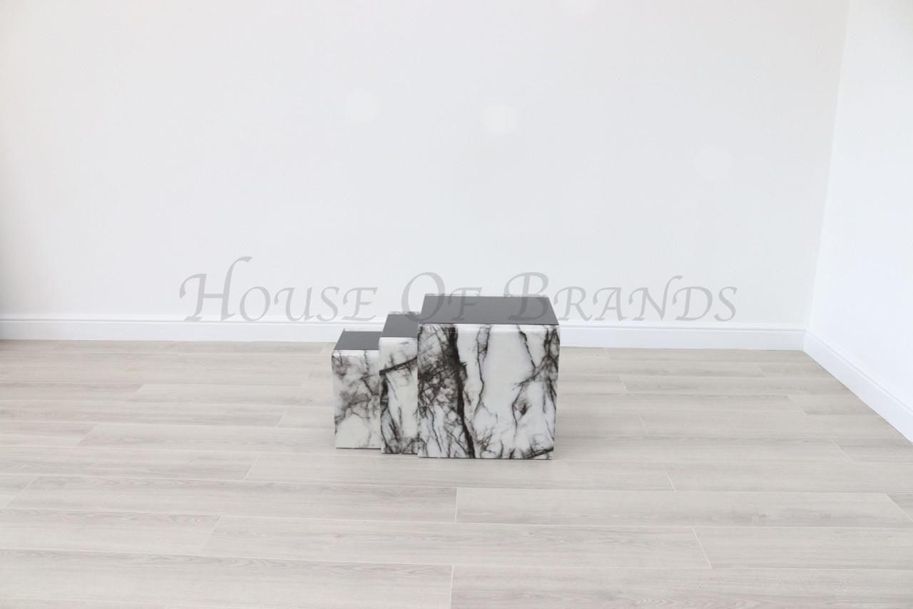 House Of Brands Lille Light Grey Marble Effect Nest Of Tables