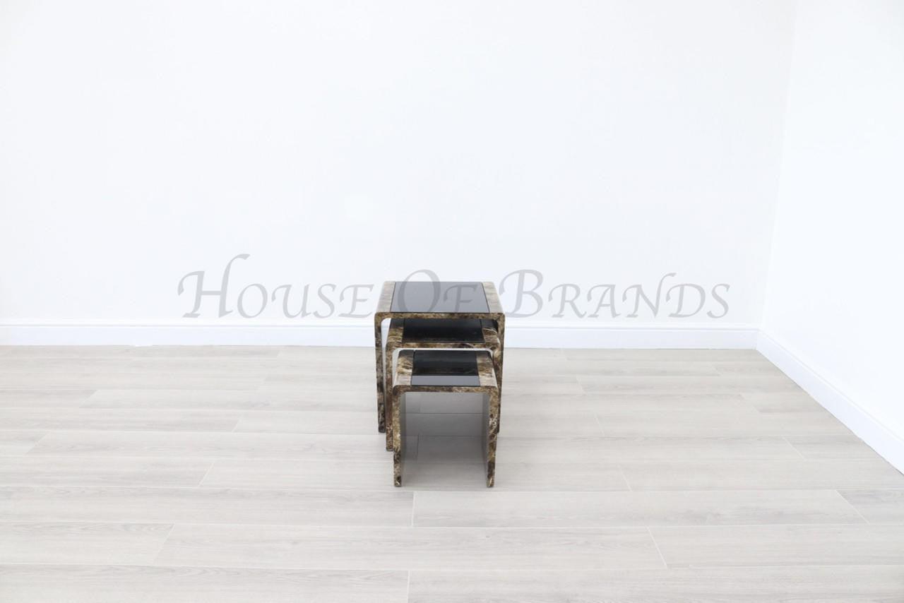 House Of Brands Lille Brown Marble Effect Nest of Tables