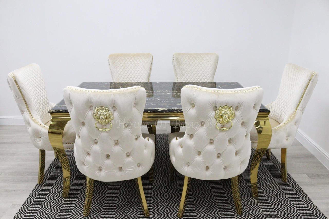 Black & Gold Rome Dining Table & Cream Barcelona Lion Chairs