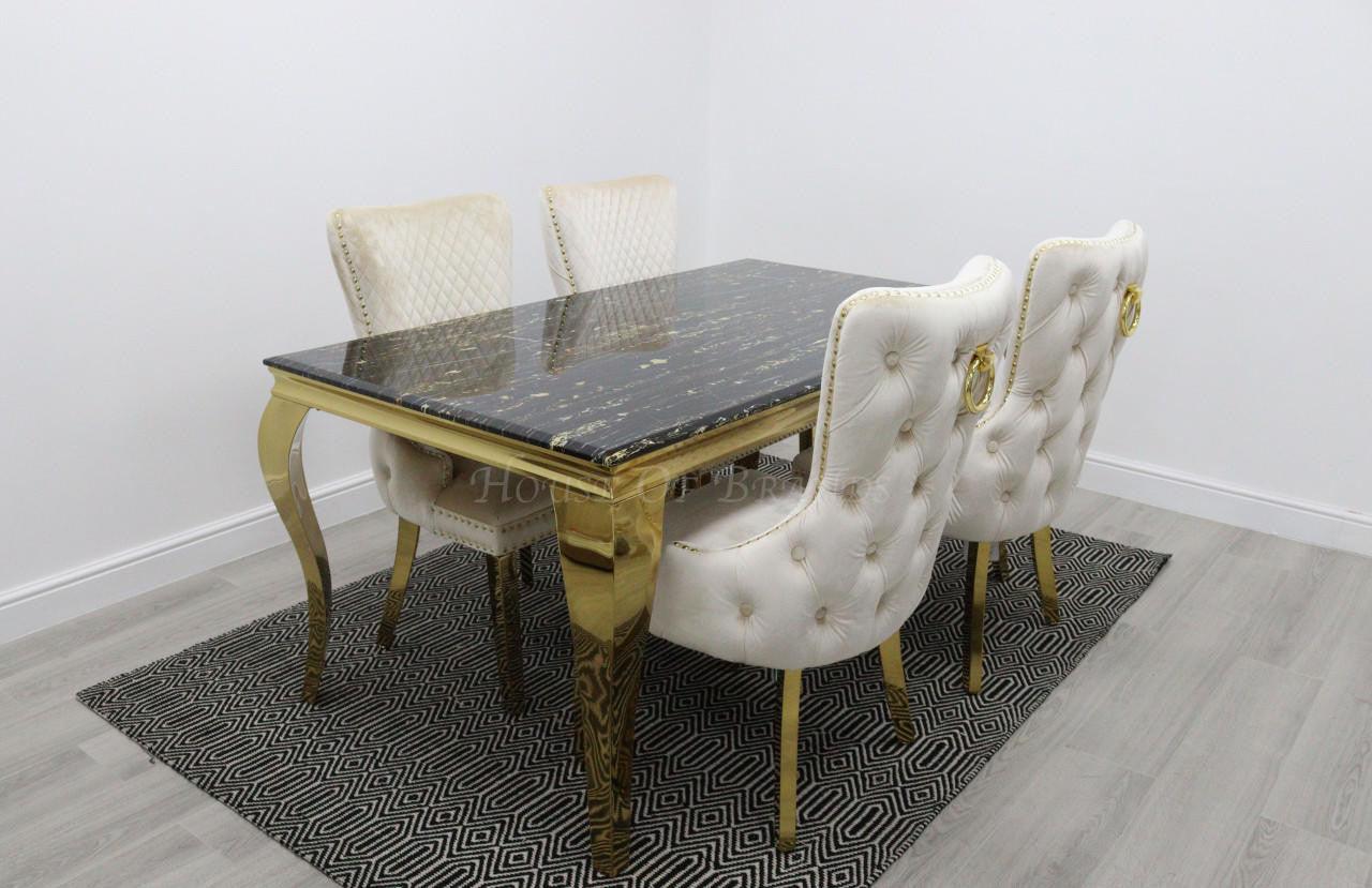 Black & Gold Rome Dining Table & Cream Barcelona Ring Chairs
