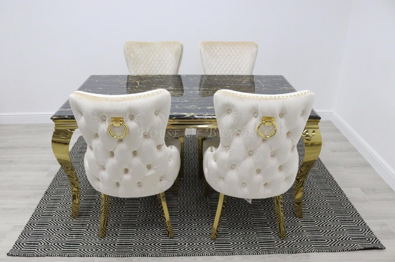 Black & Gold Rome Dining Table & Cream Barcelona Ring Chairs