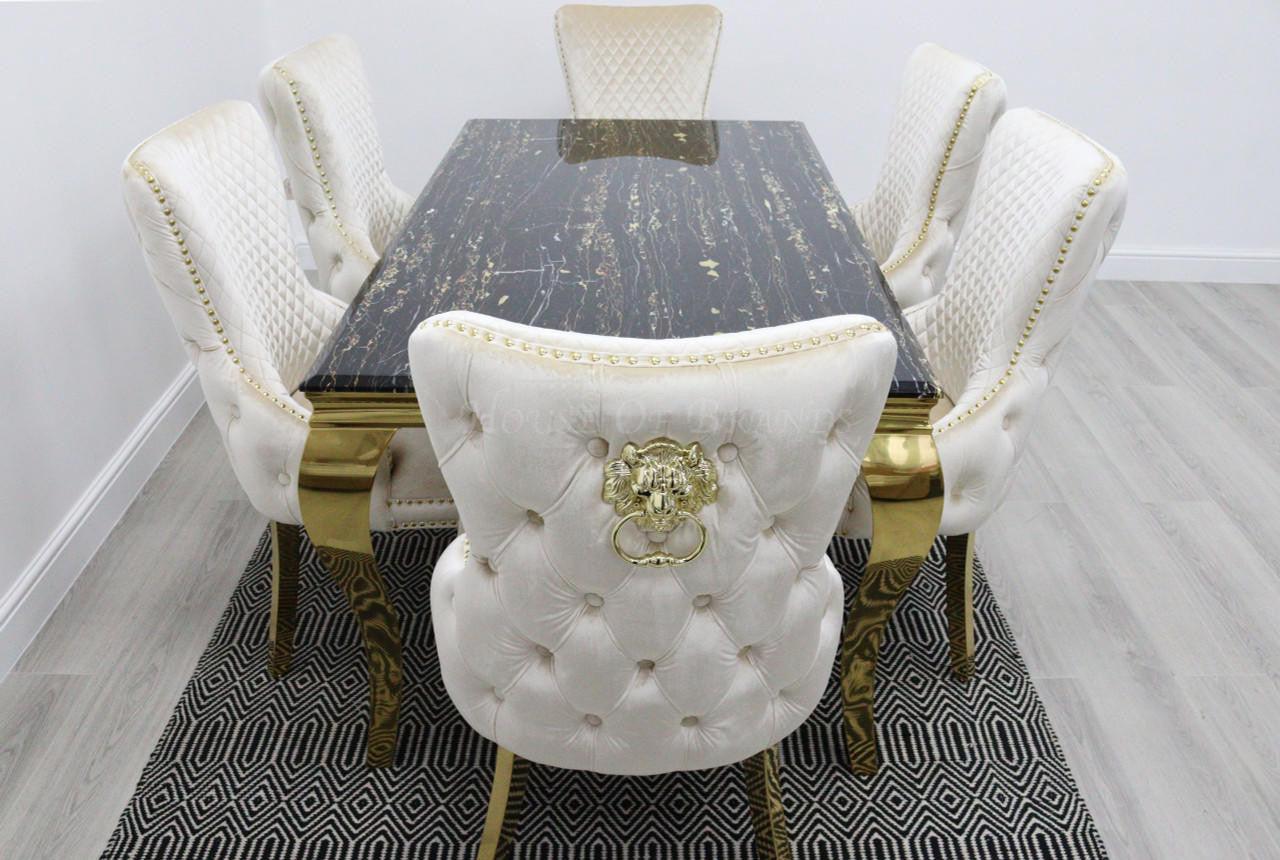 Black & Gold Rome Dining Table & Cream Barcelona Lion Chairs