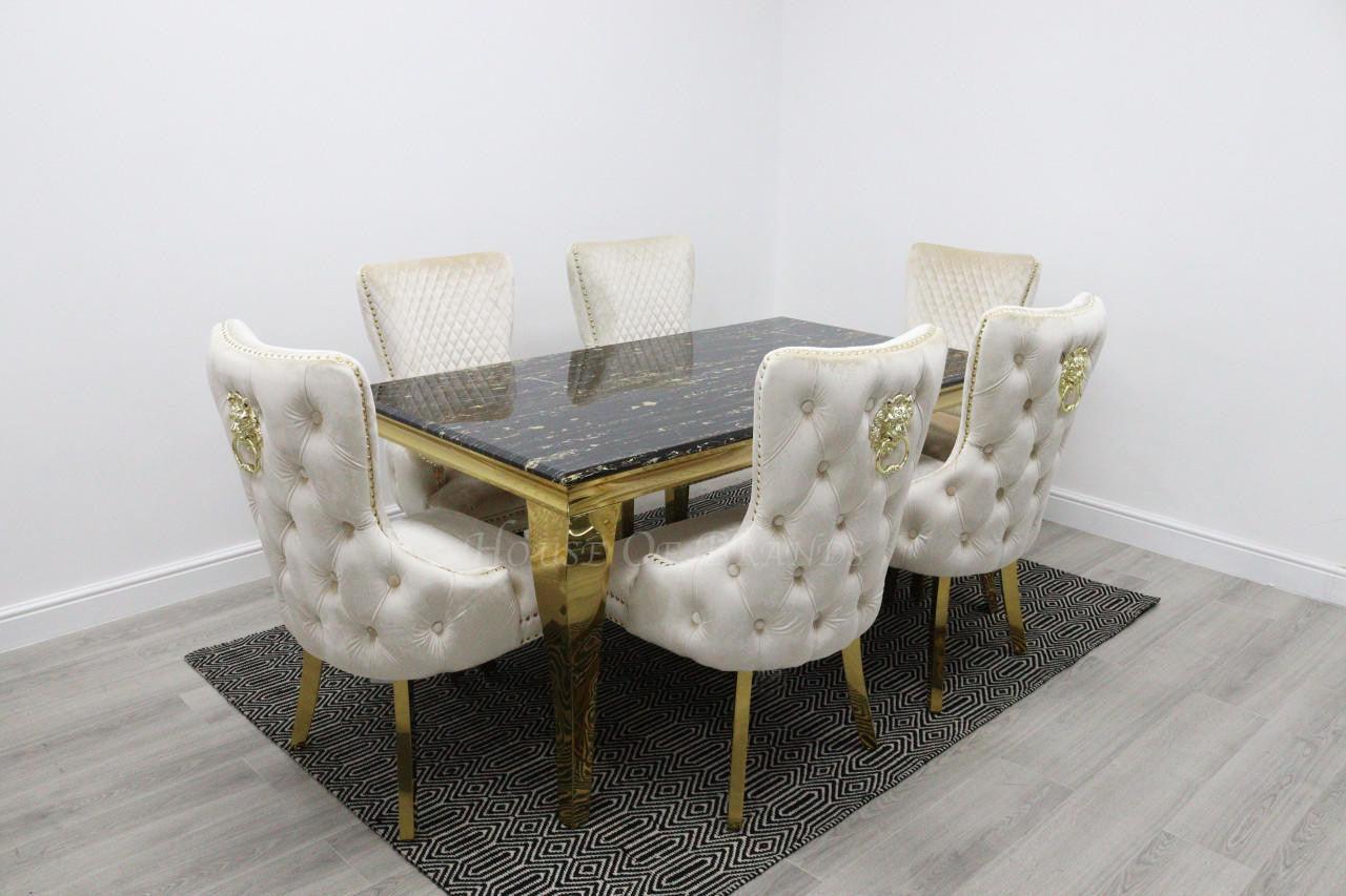 Black & Gold Rome Dining Table & Cream Barcelona Lion Chairs
