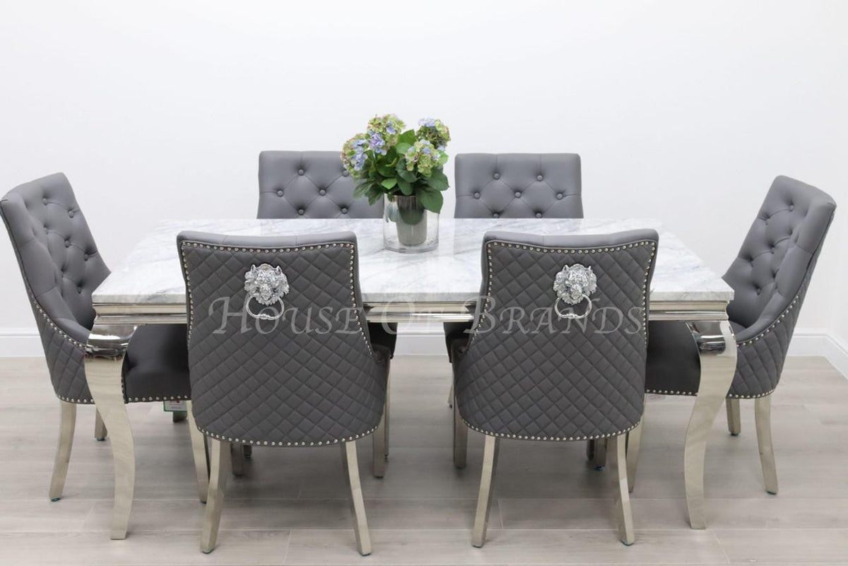 180cm Louis Marble Dining Table with 6 Leather Chairs