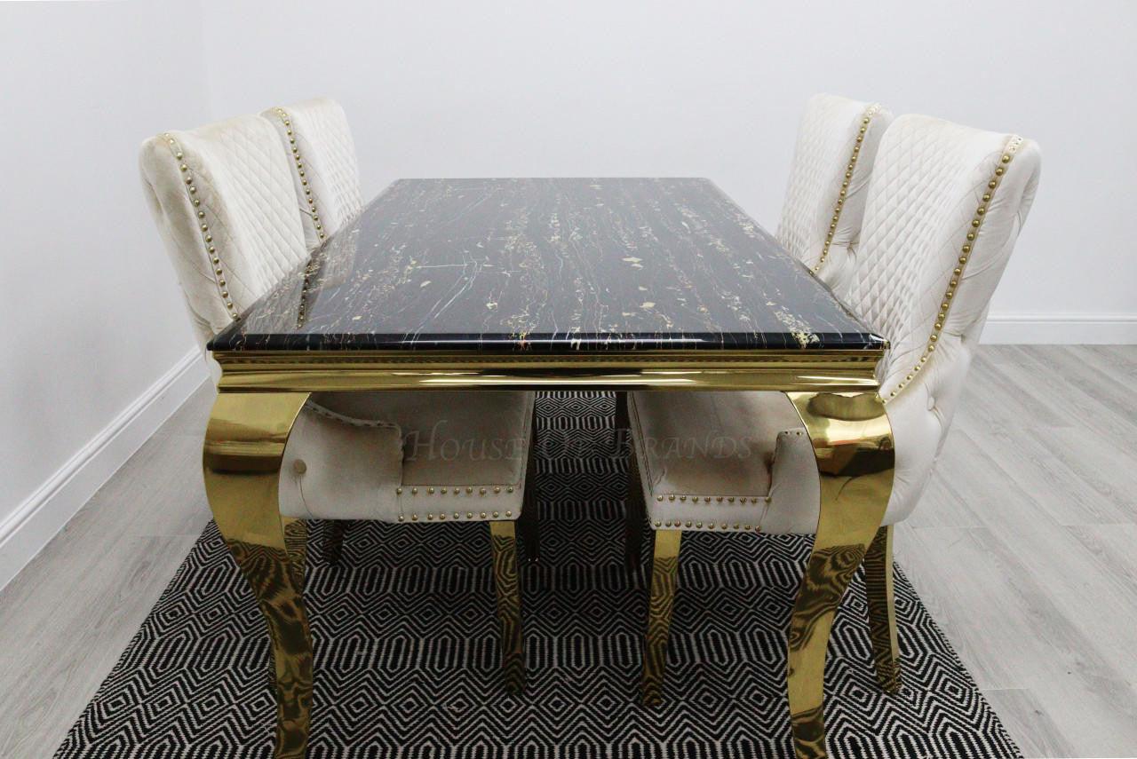 Black & Gold Rome Dining Table & Cream Barcelona Ring Chairs