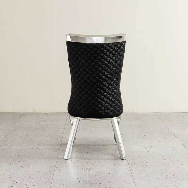Samara Black PU Leather Quilted Dining Chair with Silver Legs – Modern Elegance