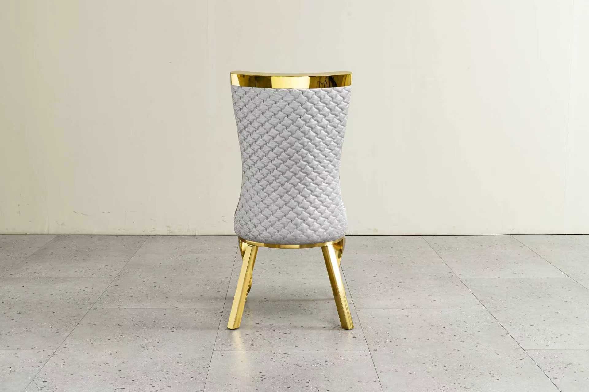 Samara Grey PU Leather Quilted Dining Chair with Gold Legs – Modern Glamour