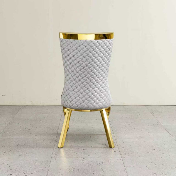 Samara Grey PU Leather Quilted Dining Chair with Gold Legs – Modern Glamour