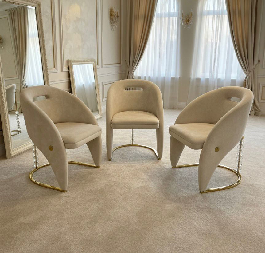 Vermont Cream/Gold Velvet Dining Chair With Crystals