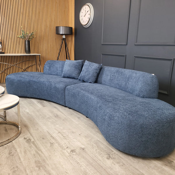 Navy Blue Miami Curved Cinema Boucle Sofa