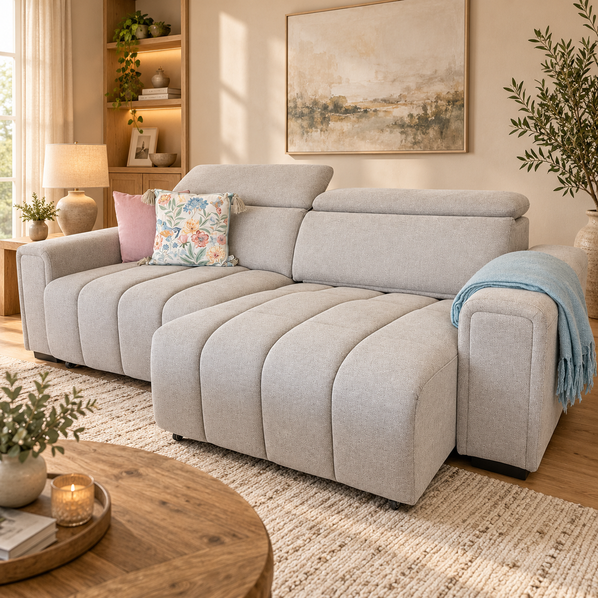 April Beige Electric Sofa Bed 3 Seater