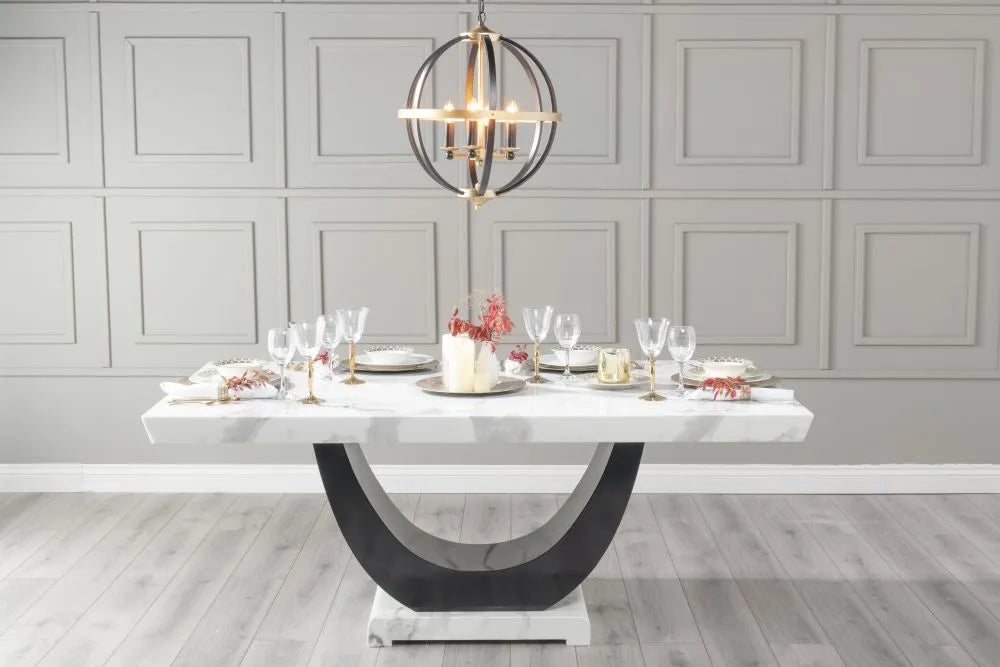 Madrid White Marble & Black High Gloss Dining Table