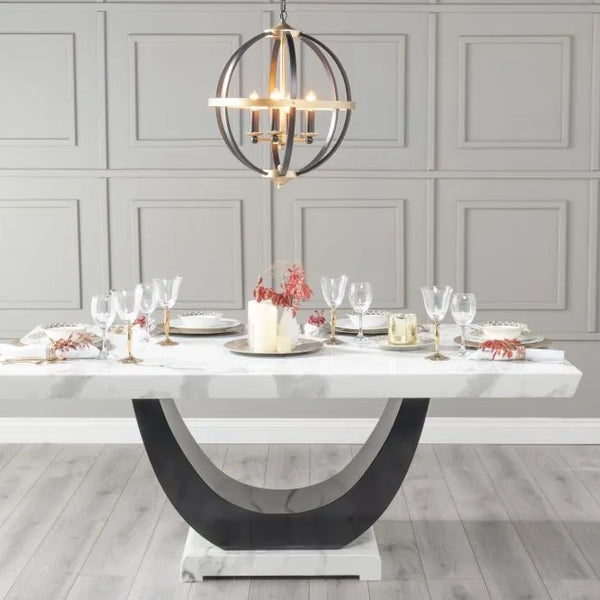 Madrid White Marble & Black High Gloss Dining Table