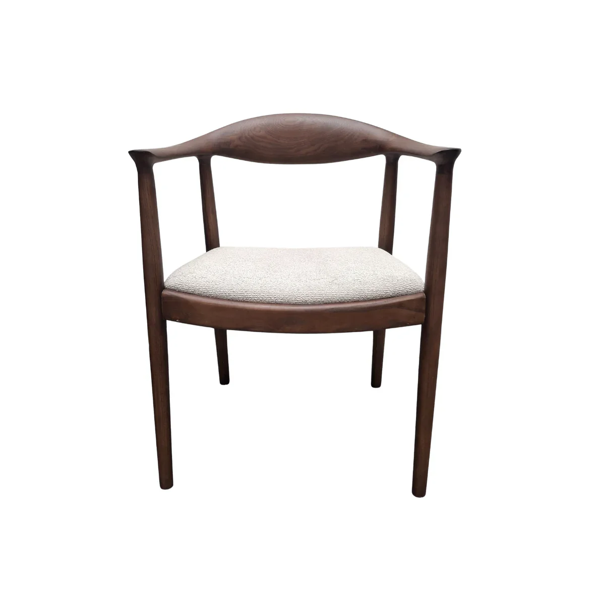 Fern Walnut Dark Wooden Ivory Boucle Fabric Dining Chairs - Pairs