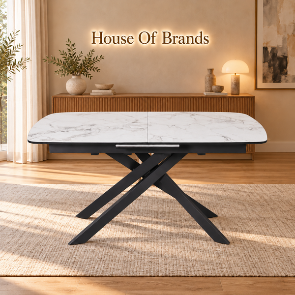 Leona 160-200cm White Ceramic Marble Centre Extending Dining Table