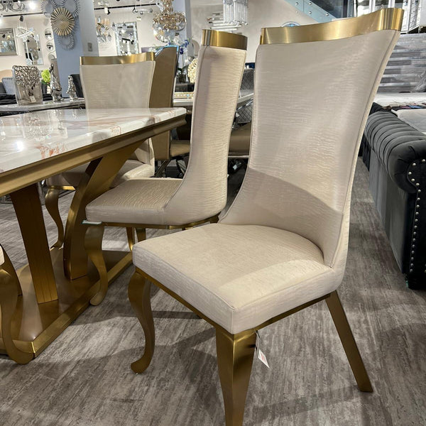 Samantha Champagne PU Leather Dining Chair with Brushed Gold Legs – Modern Luxury