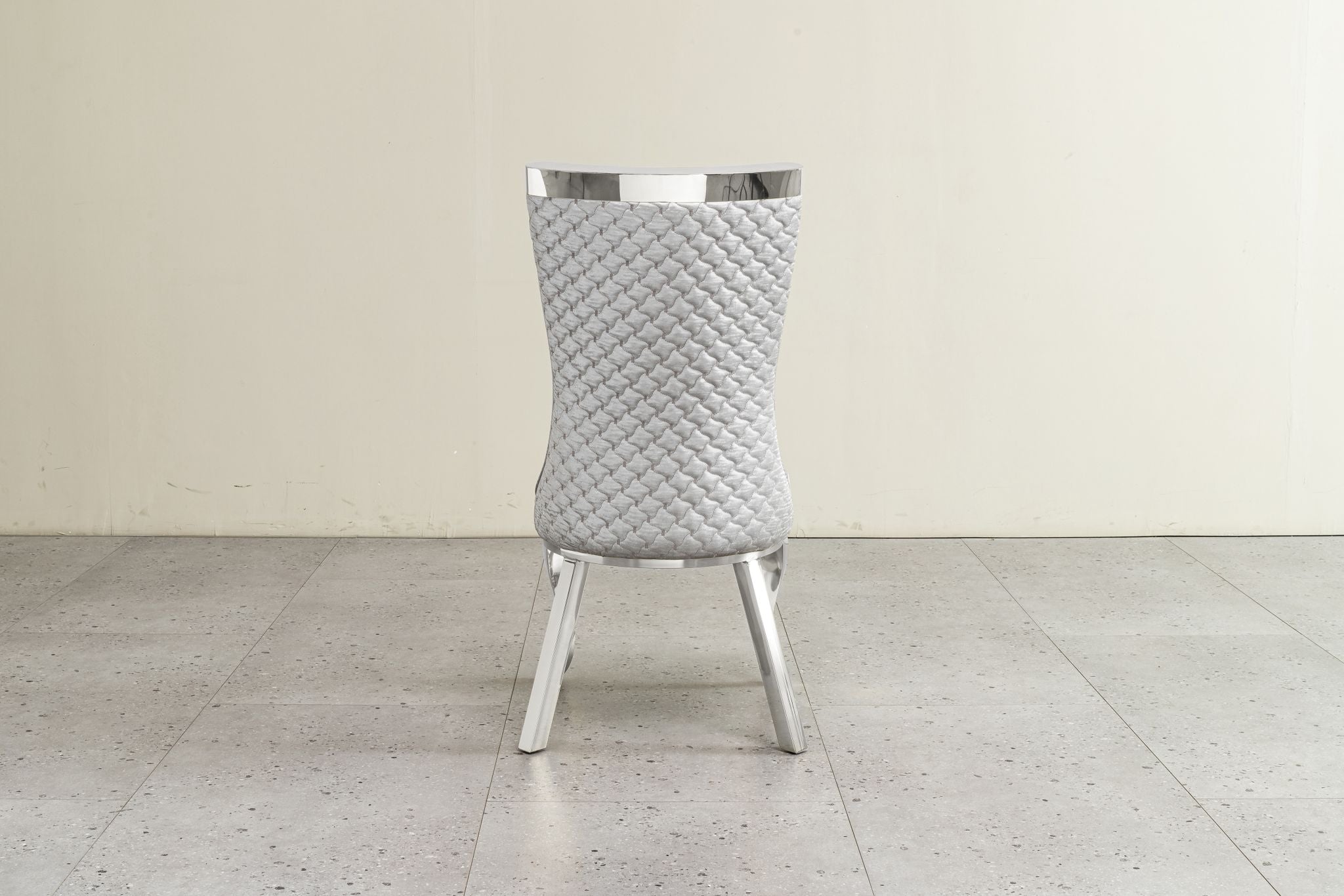 Samara Grey PU Leather Dining Chair with Silver Stainless Steel Legs – Modern Elegance