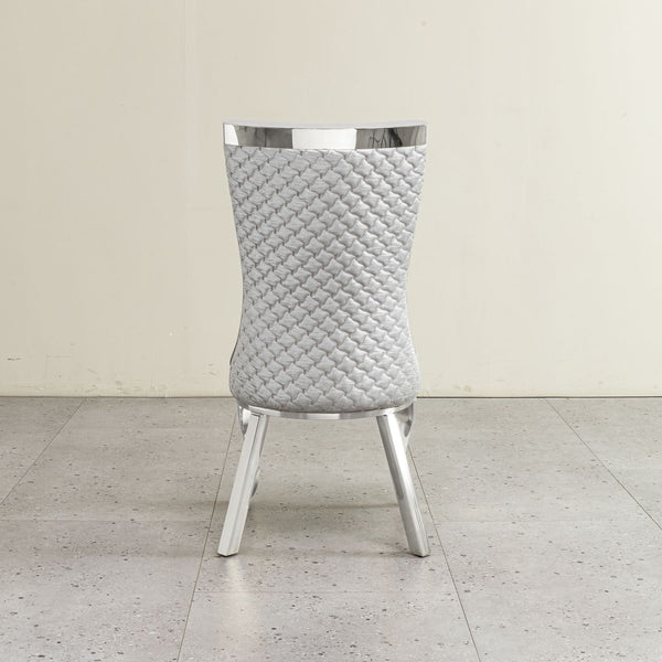 Samara Grey PU Leather Dining Chair with Silver Stainless Steel Legs – Modern Elegance
