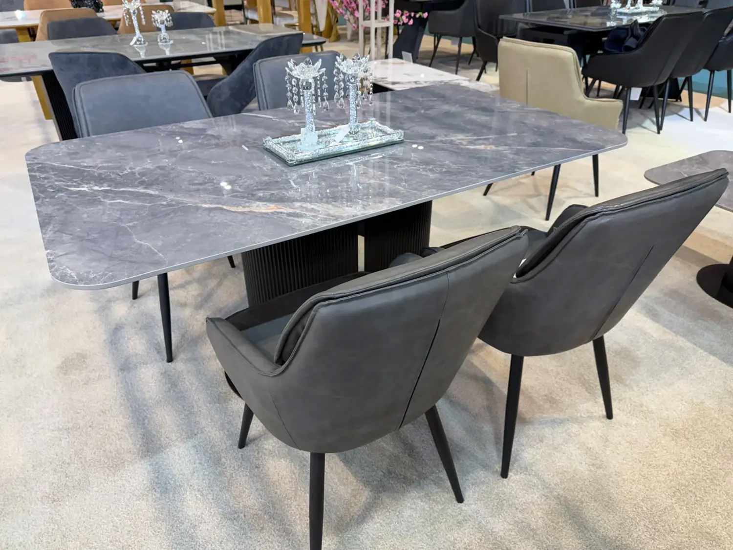 Sydney 160cm Grey Ceramic Marble Dining Table