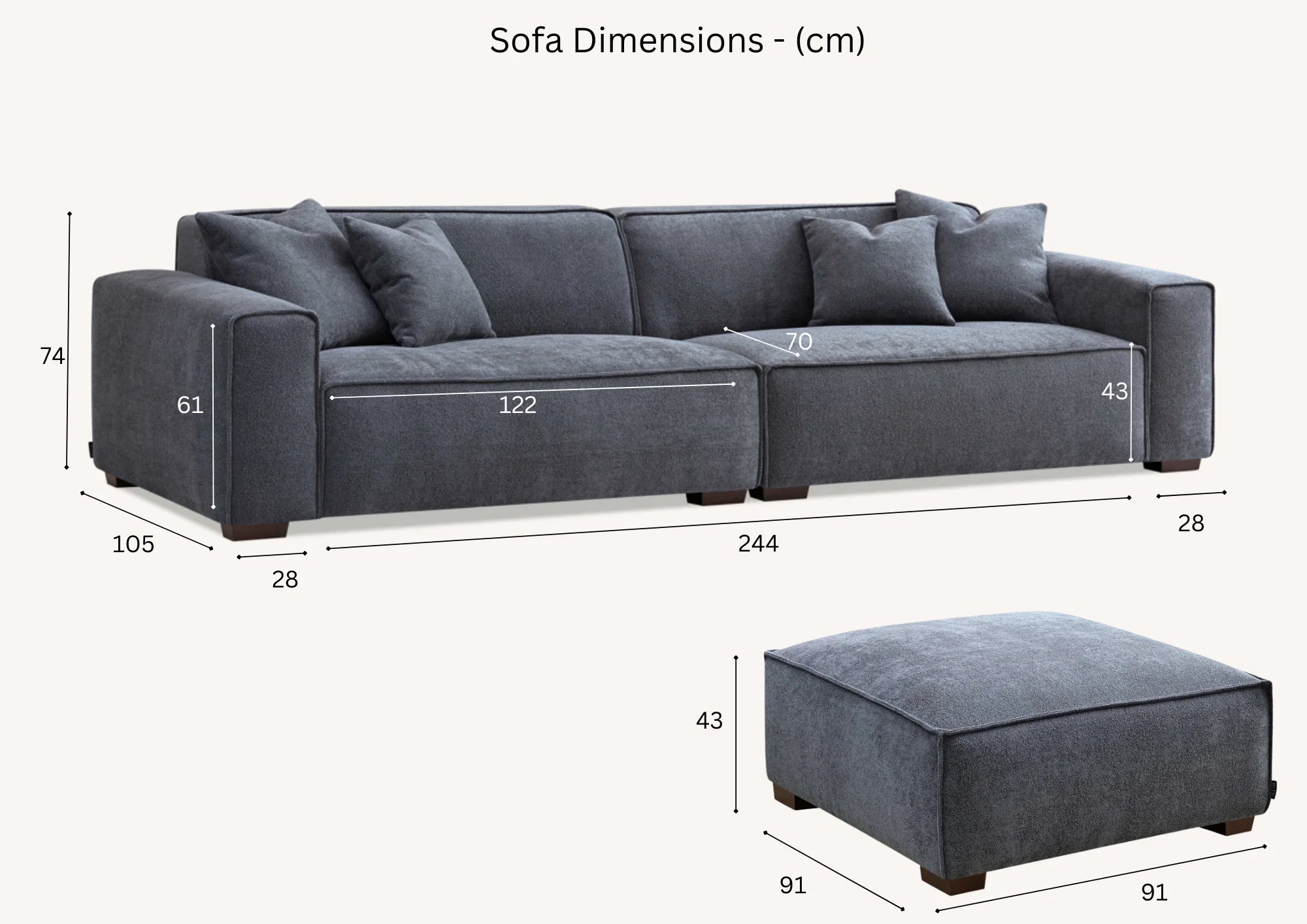 Aluxo Dakota 4 Seater With Chaise In Charcoal Boucle