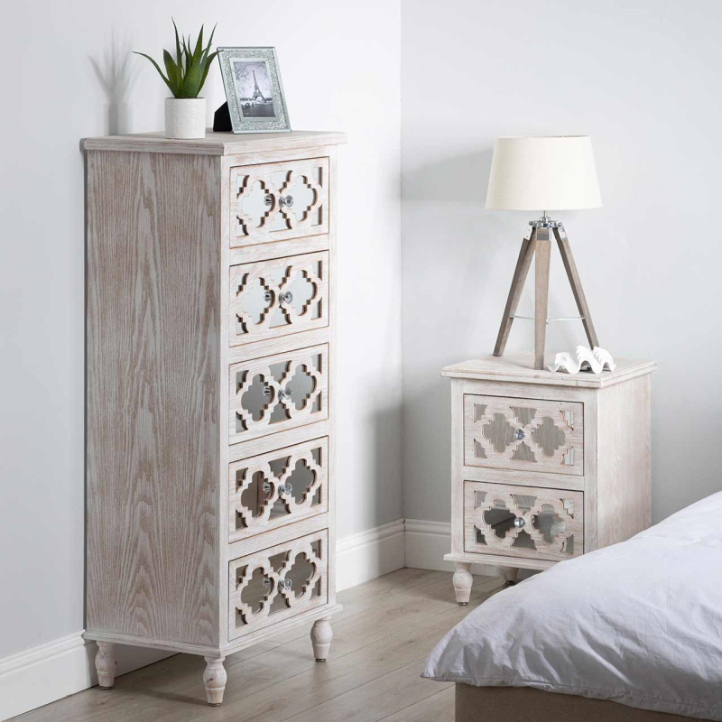 Hampton Beach 2 Drawer Cabinet Washed Ash And Mirror