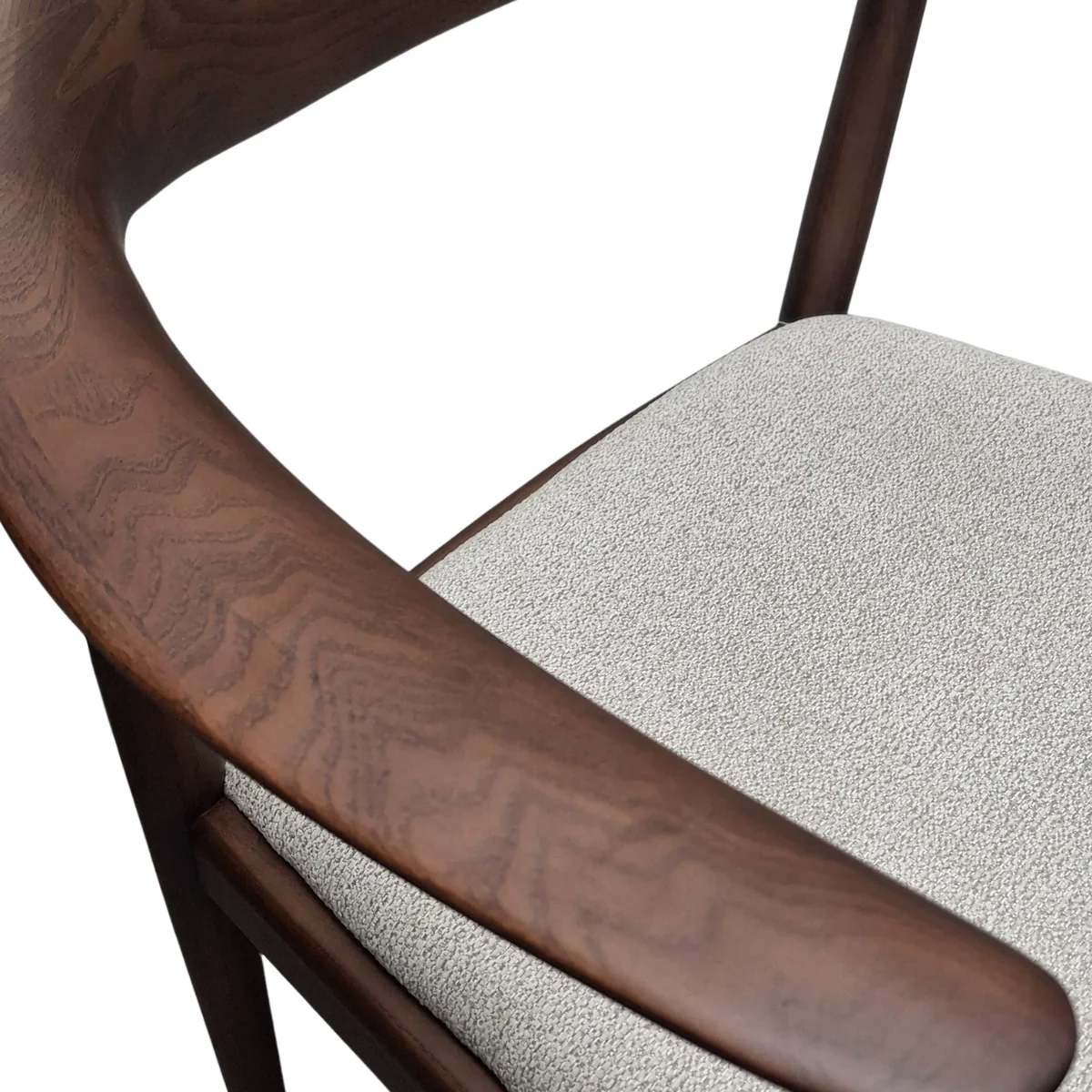 Fern Walnut Dark Wooden Ivory Boucle Fabric Dining Chairs - Pairs