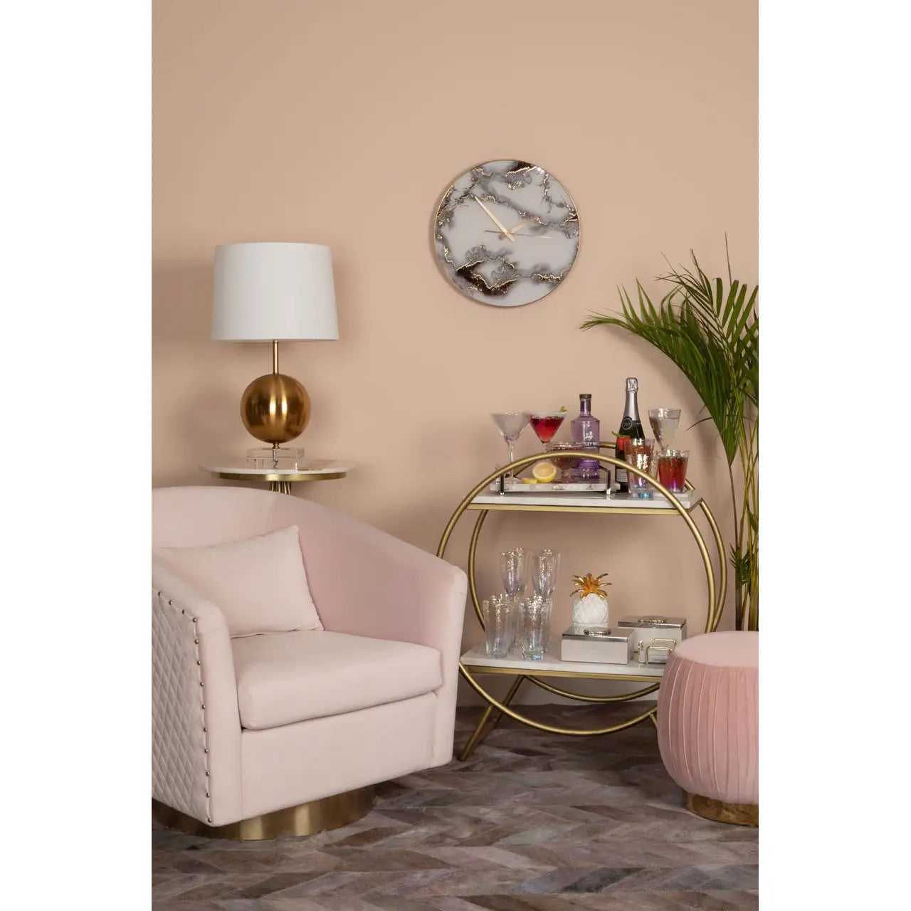 Nirav White Marble Gold Frame Gin Bar