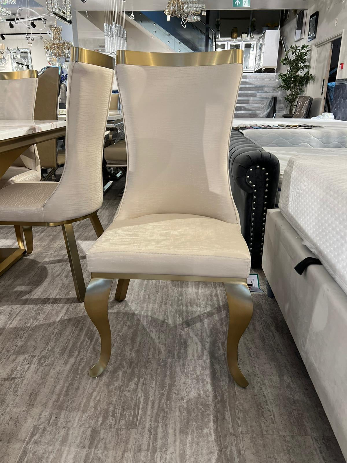 Samantha Champagne PU Leather Dining Chair with Brushed Gold Legs – Modern Luxury