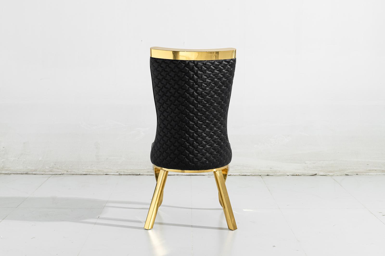 Samara Black PU Leather Quilted Dining Chair with Gold Legs – Luxury Modern Design