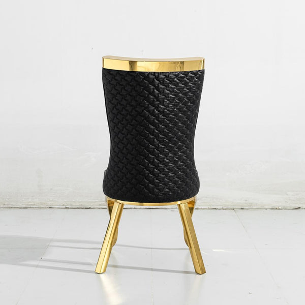 Samara Black PU Leather Quilted Dining Chair with Gold Legs – Luxury Modern Design