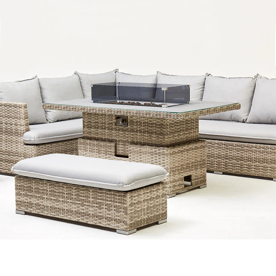Asha Outdoor Corner Rising Dining Set With Firepit And Ice Bucket