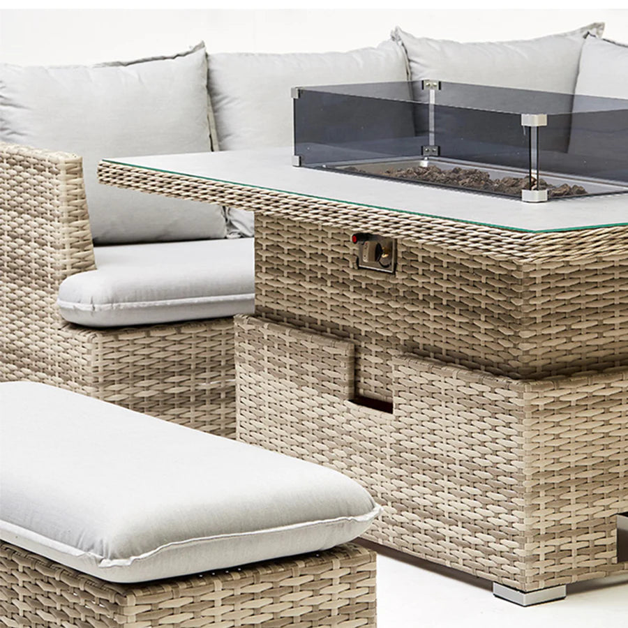 Asha Outdoor Corner Rising Dining Set With Firepit And Ice Bucket
